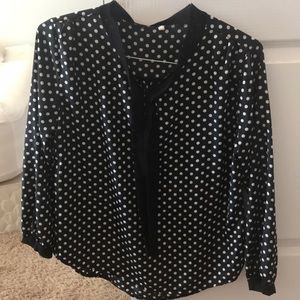 XL Black blouse with white polka dots